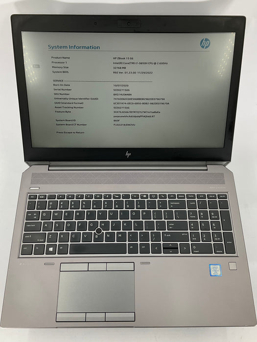 HP ZBook 15 G6 15.6" Core i7-9850H 256GB 32GB B Win 11 Pro T1000