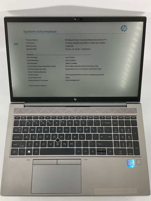 HP Zbook Firefly 15 G8 15.6" Core i7-1185G7 256GB 16GB B Win 11 Pro *READ*