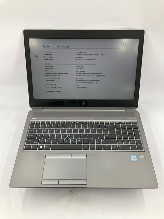 HP ZBook 15 G6 15.6" Core i7-9850H 512GB 32GB B Win 11 Pro T1000