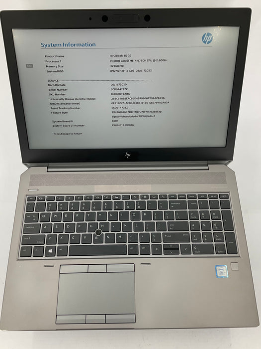 HP Zbook 15 G6 15.6" Core i7-9750H 256GB 32GB B Win 11 Pro T2000