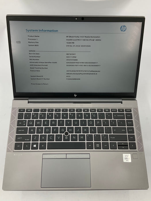 HP ZBook Firefly 14 G7 14" Touch Core i7-10610U 512GB 16GB B Win 11 Pro *READ*