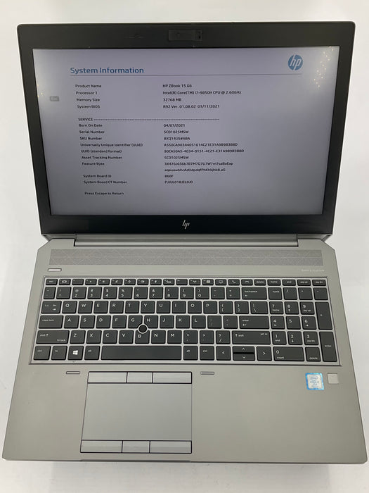HP ZBook 15 G6 15.6" Core i7-9850H 256GB 32GB B Win 11 Pro T1000