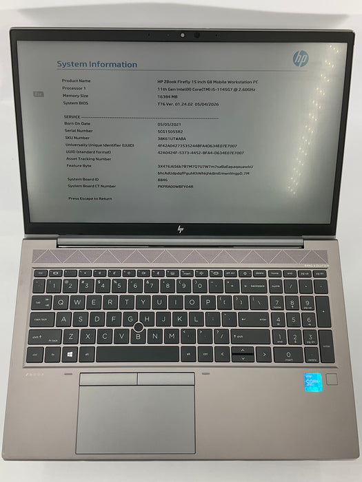 HP Zbook Firefly G8 15.6" Core i5-1145G7 256GB 16GB B Win 11 Pro T500 *READ*