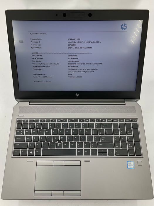 HP ZBook 15 G5 15.6" Core i7-8750H 525GB 32GB B Win 11 Pro P2000
