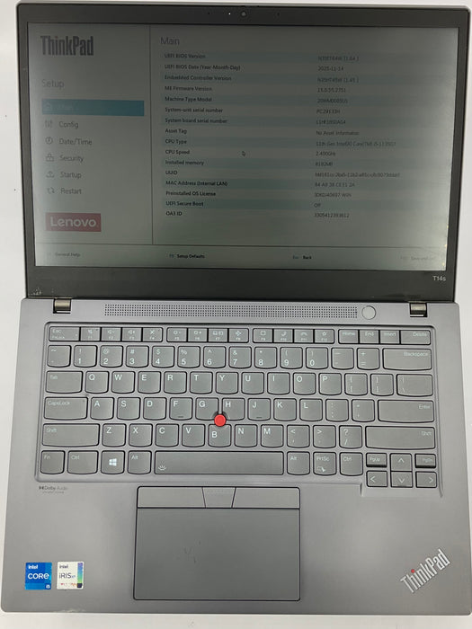 Lenovo ThinkPad T14s Gen 2 14" Core i5-1135G7 256GB 8GB B Win 11 Pro