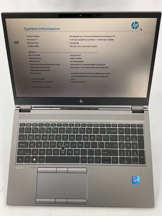 HP Zbook Fury G8 15.6" Core i7-11850H 1TB 32GB Win 11 Pro A3000