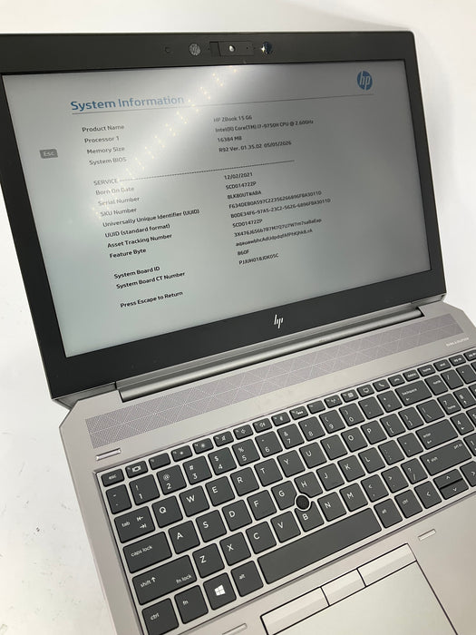 HP ZBook 15 G6 15.6" Core i7-9850H 256GB 16GB Win 11 Pro T1000 *READ*