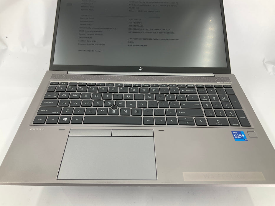 HP Zbook Firefly 15 G8 15.6" Core i7-1185G7 256GB 16GB B Win 11 Pro *READ*