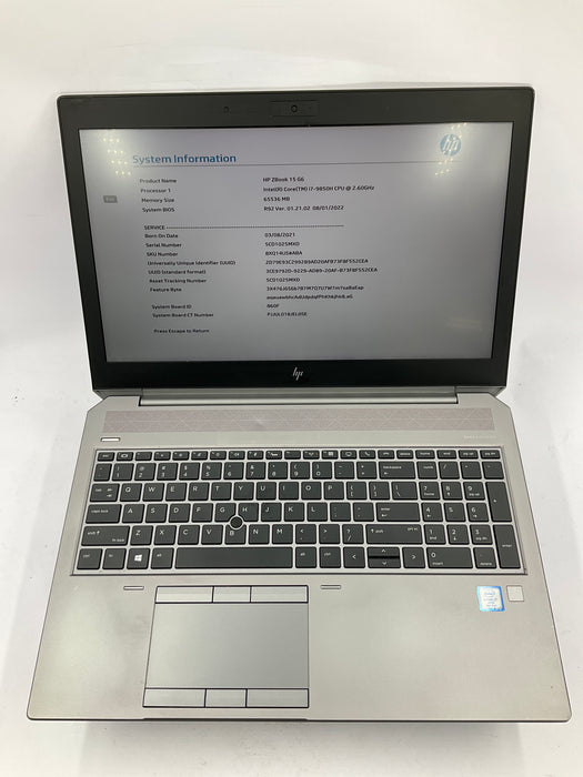 HP Zbook 15 G6 15.6" Core i7-9850H 512GB 64GB B Win 11 Pro T1000