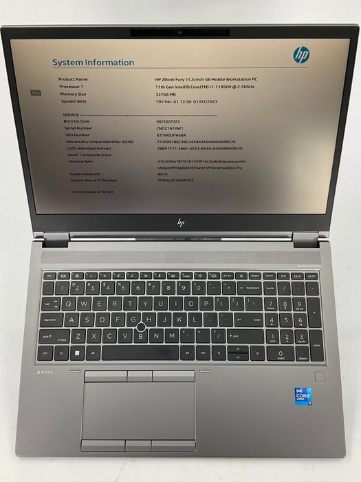 HP Zbook Fury G8 15.6" Core i7-11850H 512GB 32GB B Win 11 Pro RTX A3000
