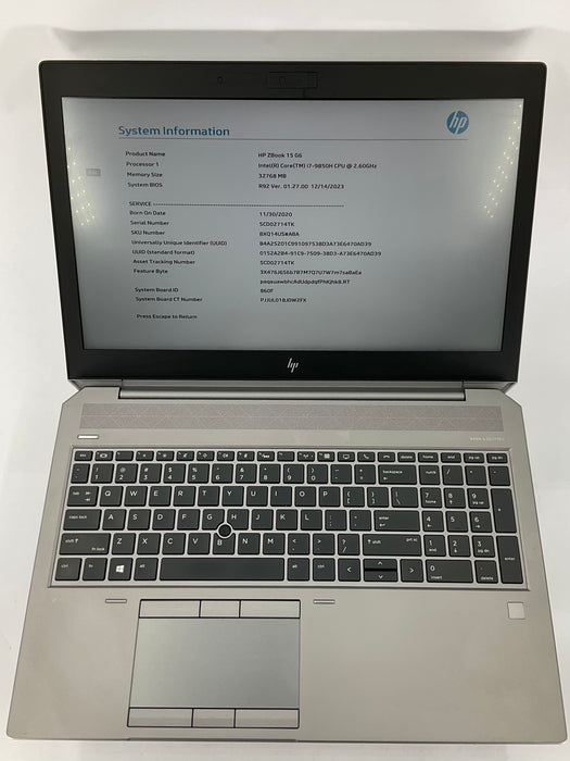 HP ZBook 15 G6 15.6" Core i7-9850H 256GB 32GB B Win 11 Pro T1000