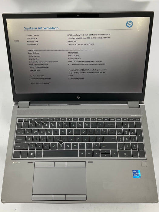 HP Zbook Fury G8 15.6" Core i7-11850H 512GB 64GB Win 11 Pro A3000