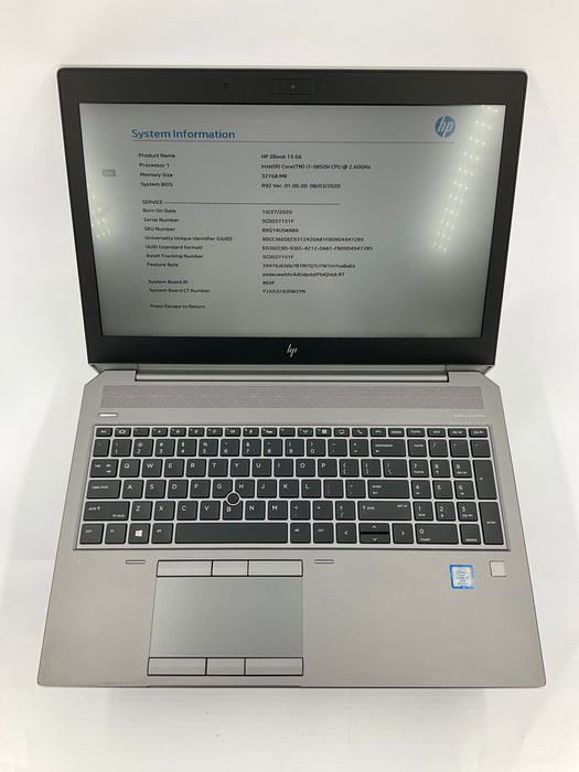 HP ZBook 15 G6 15.6" Core i7-9850H 256GB 32GB A Win 11 Pro T1000
