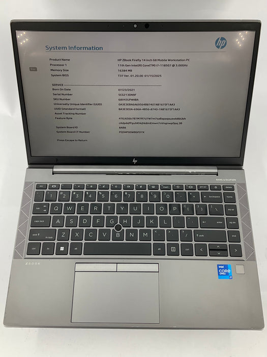 HP Zbook Firefly G8 14" Touch Core i7-1185G7 512GB 16GB B Win 11 Pro *READ*