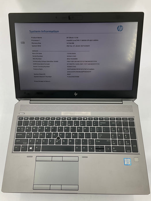 HP ZBook 15 G6 15.6" Core i7-9850H 256GB 32GB B Win 11 Pro T1000