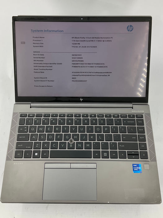HP ZBook Firefly G8 14" Touch Core i7-1185G7 256GB 16GB NO OS *READ*