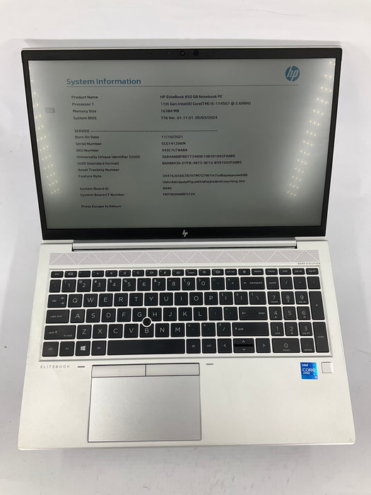 HP EliteBook 850 G8 15.6" Core i5-1145G7 256GB 16GB B Win 11 Pro *READ*