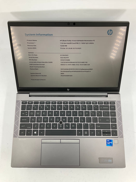 HP Zbook Firefly G8 14" Core i7-1185G7 512GB 16GB B Win 11 Pro