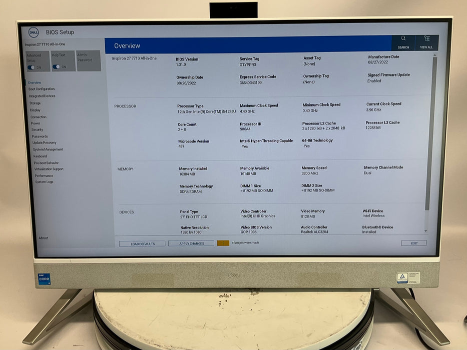 Dell Inspiron 27 7710 AIO 27" Core i5-1235U 512GB 16GB Win 11 Pro