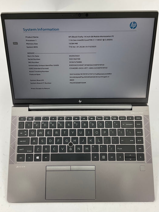 HP ZBook Firefly G8 14" Touch Core i7-1185G7 256GB 16GB B Win 11 Pro