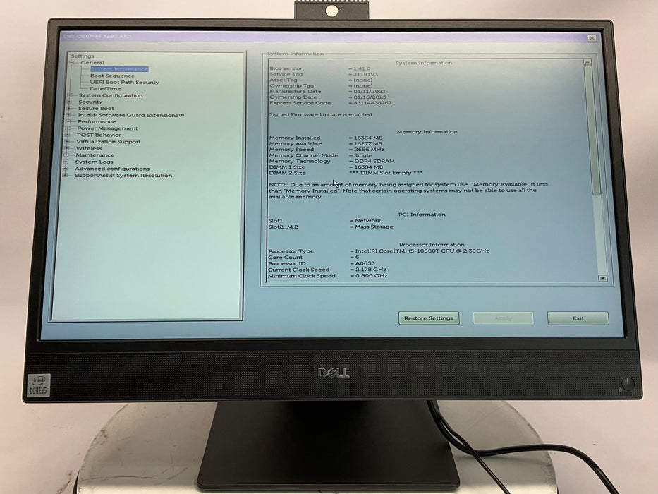 Dell OptiPlex 3280 AIO 21.5" Core i5-10500T 512GB 16GB Win 11 Pro