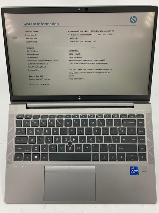 HP ZBook Firefly G8 14" Touch Core i7-1185G7 256GB 16GB B Win 11 Pro