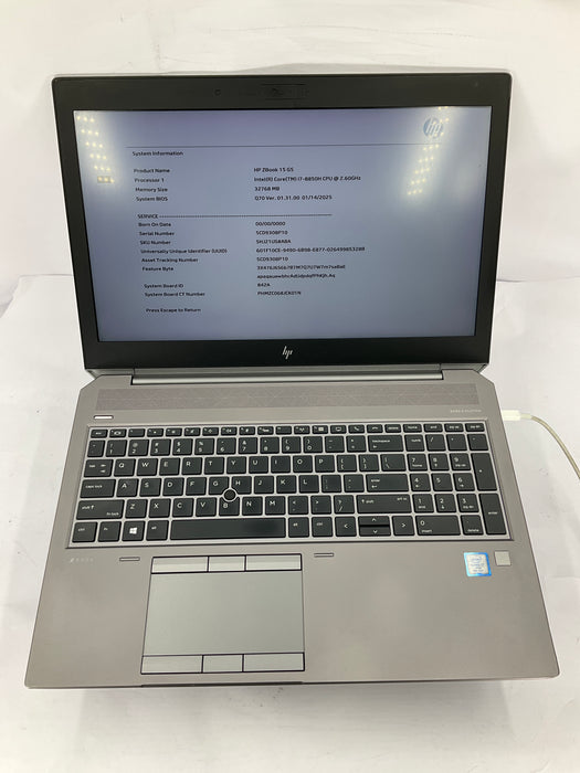 HP ZBook 15 G5 15.6" Core i7-8850H 256GB 32GB B Win 11 Pro P1000