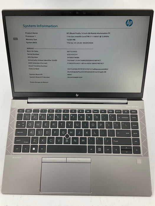 HP ZBook Firefly G8 14" Core i7-1185G7 256GB 16GB NO OS *READ*