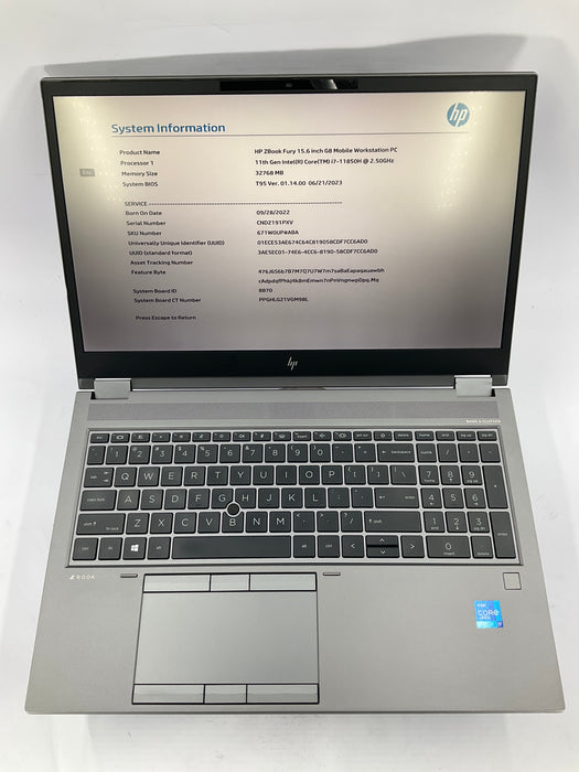 HP Zbook Fury G8 15.6" Core i7-11850H 512GB 32GB B Win 11 Pro RTX A3000