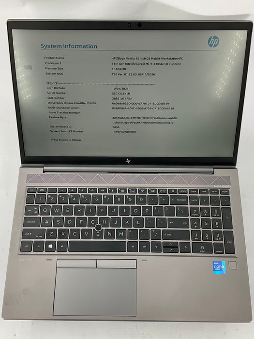 HP Zbook Firefly G8 15.6" Touch Core i7-1185G7 512GB 16GB B Win 11 Pro *READ*