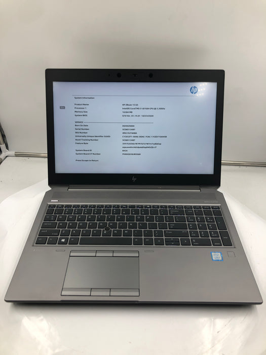 HP Zbook 15 G5 15.6" Core i7-8750H 256GB 16GB B Win 11 Pro P2000