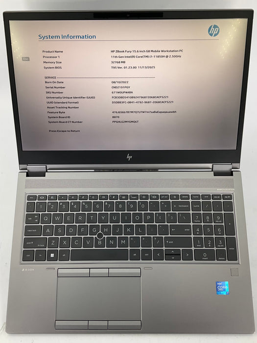 HP Zbook Fury G8 15.6" Core i7-11850H 1TB 32GB Win 11 Pro A3000