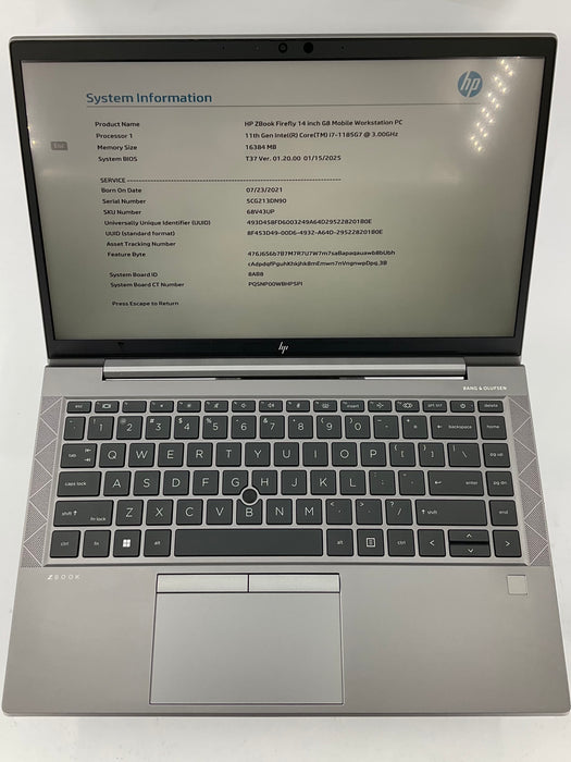 HP Zbook Firefly G8 14" Touch Core i7-1185G7 512GB 16GB B Win 11 Pro