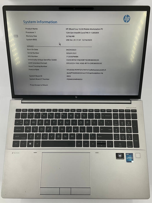 HP ZBook Fury G9 16" Core i7-12850HX 1TB 32GB Win 11 Pro A3000